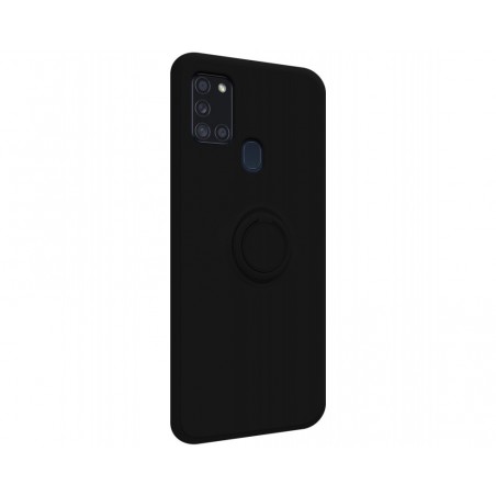 Funda Silicona Líquida Ultra Suave con Anillo para Samsung Galaxy A21s color Negra