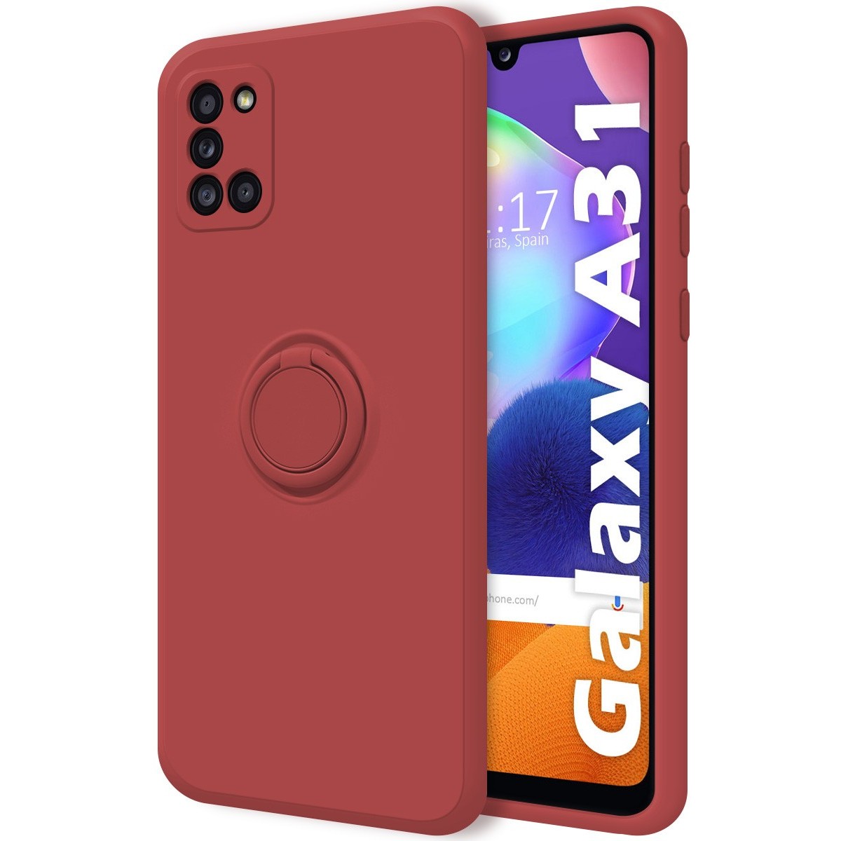 Funda Silicona Líquida Ultra Suave con Anillo para Samsung Galaxy A31 color Rojo Coral