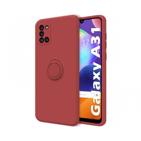 Funda Silicona Líquida Ultra Suave con Anillo para Samsung Galaxy A31 color Rojo Coral