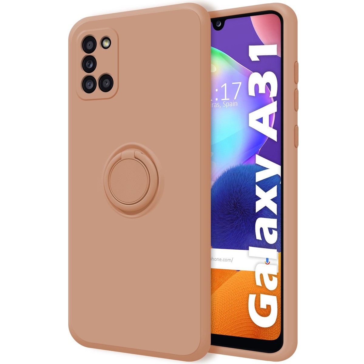 Funda Silicona Líquida Ultra Suave con Anillo para Samsung Galaxy A31 color Rosa
