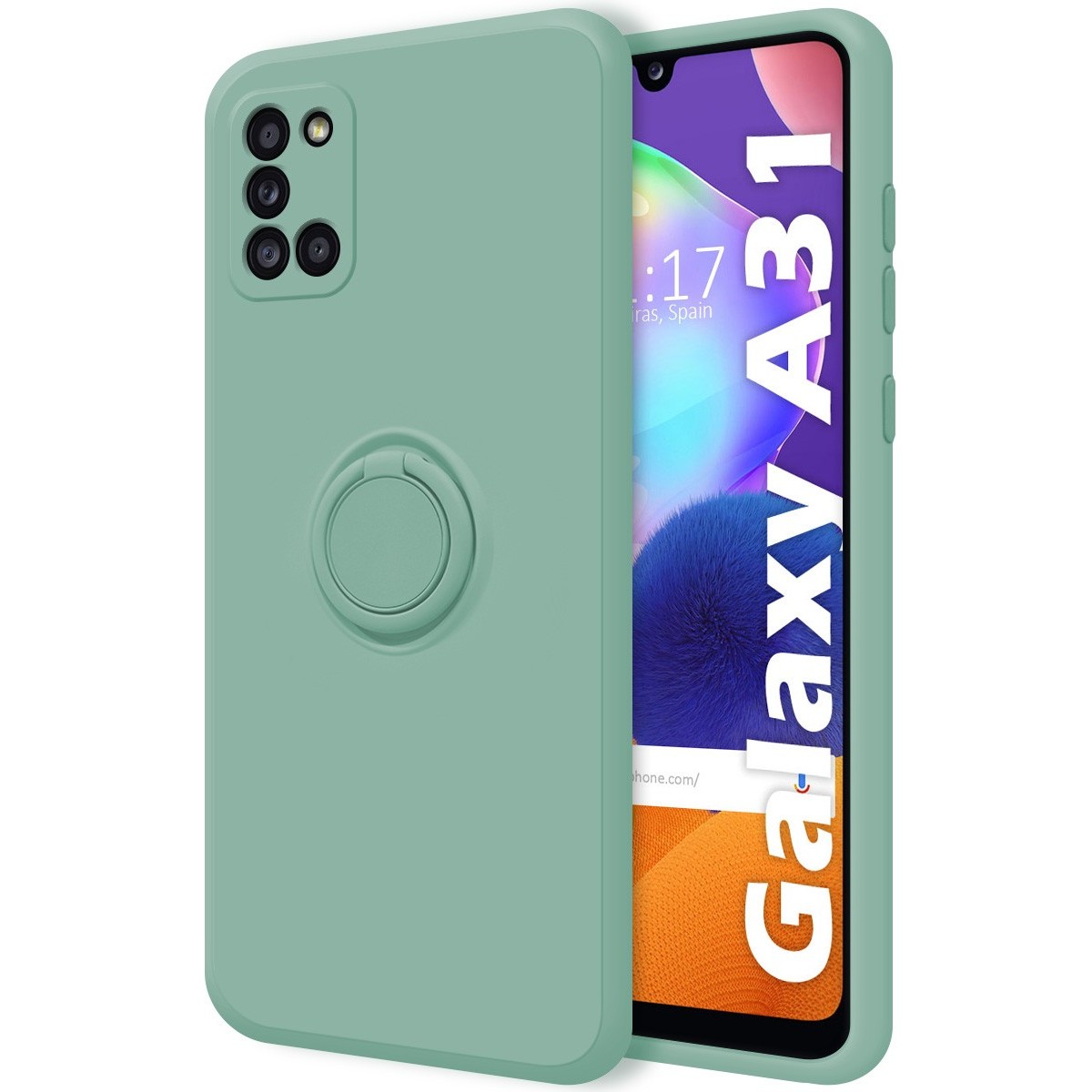 Funda Silicona Líquida Ultra Suave con Anillo para Samsung Galaxy A31 color Verde
