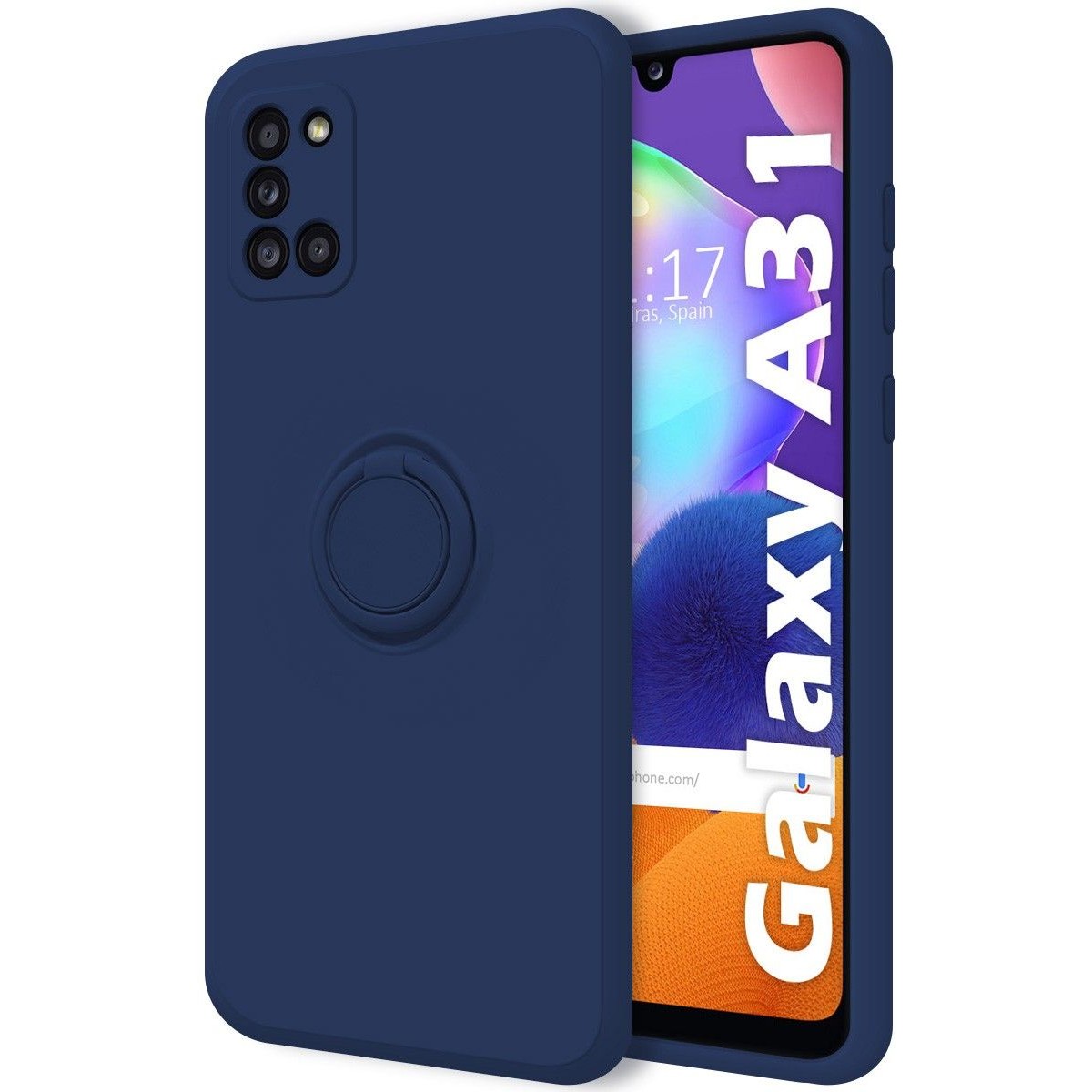 Funda Silicona Líquida Ultra Suave con Anillo para Samsung Galaxy A31 color Azul