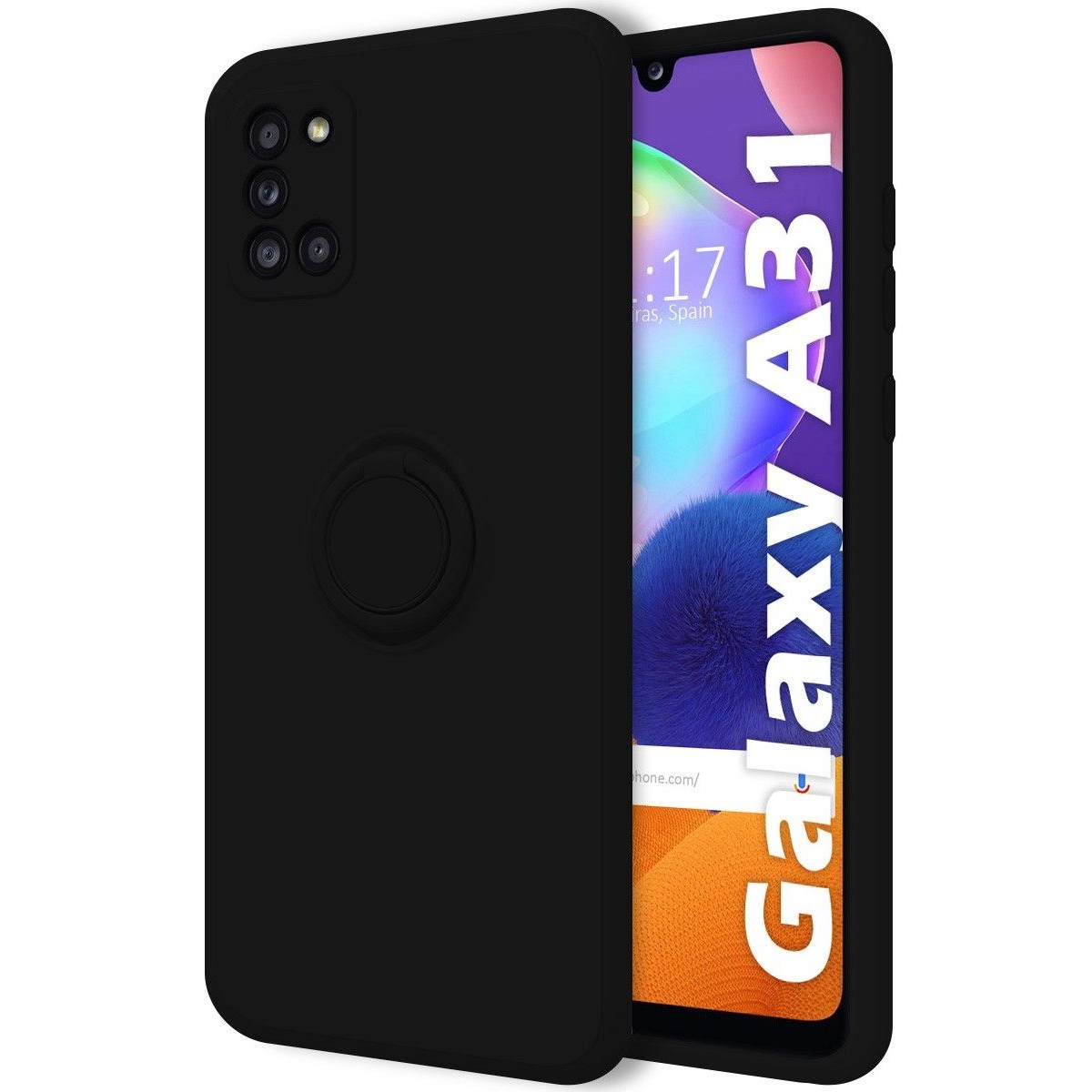 Funda Silicona Líquida Ultra Suave con Anillo para Samsung Galaxy A31 color Negra