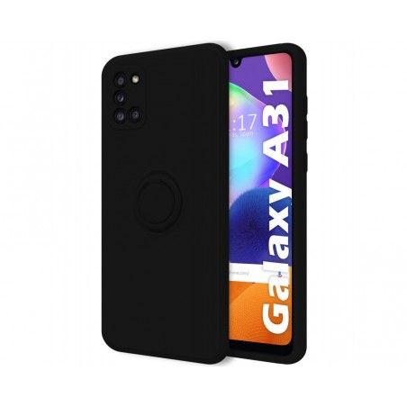 Funda Silicona Líquida Ultra Suave con Anillo para Samsung Galaxy A31 color Negra