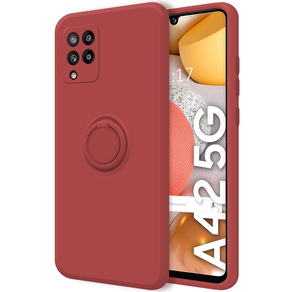 Funda Silicona Líquida Ultra Suave con Anillo para Samsung Galaxy A42 5G color Rojo Coral