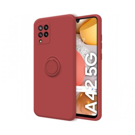 Funda Silicona Líquida Ultra Suave con Anillo para Samsung Galaxy A42 5G color Rojo Coral