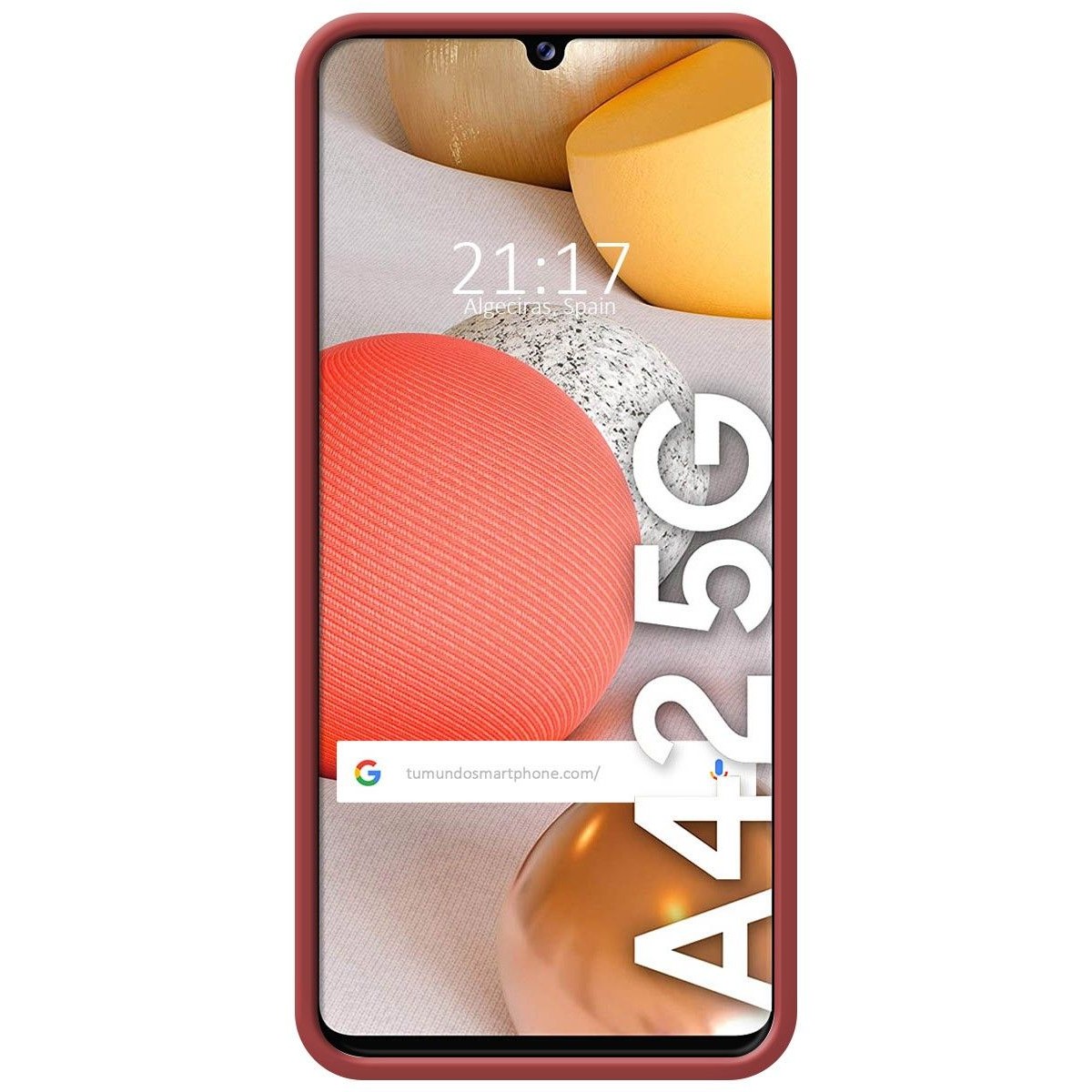Funda Silicona Líquida Ultra Suave con Anillo para Samsung Galaxy A42 5G color Rojo Coral