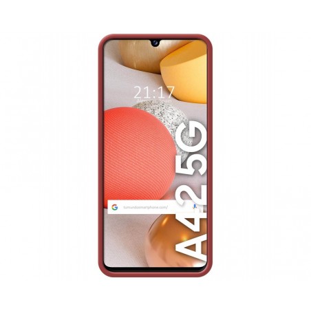 Funda Silicona Líquida Ultra Suave con Anillo para Samsung Galaxy A42 5G color Rojo Coral