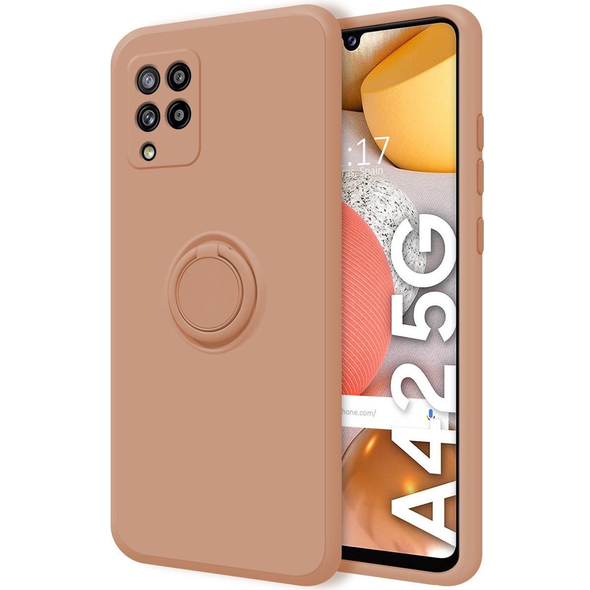 Funda Silicona Líquida Ultra Suave con Anillo para Samsung Galaxy A42 5G color Rosa