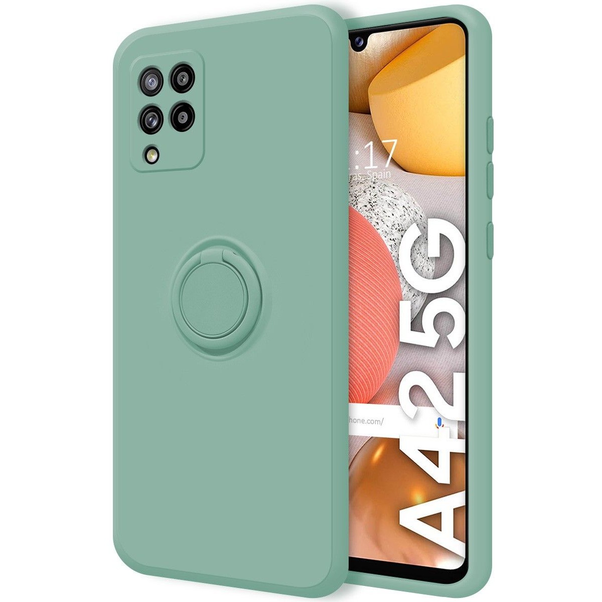 Funda Silicona Líquida Ultra Suave con Anillo para Samsung Galaxy A42 5G color Verde
