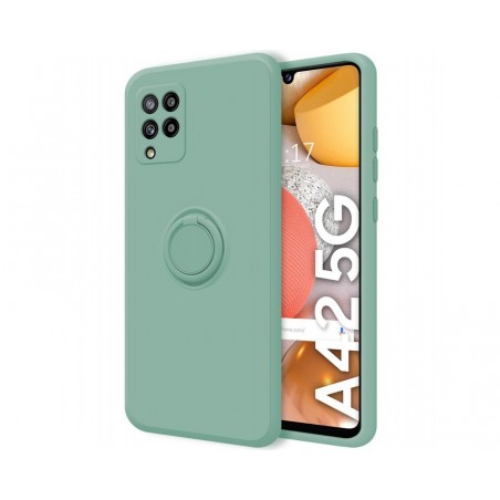 Funda Silicona Líquida Ultra Suave con Anillo para Samsung Galaxy A42 5G color Verde
