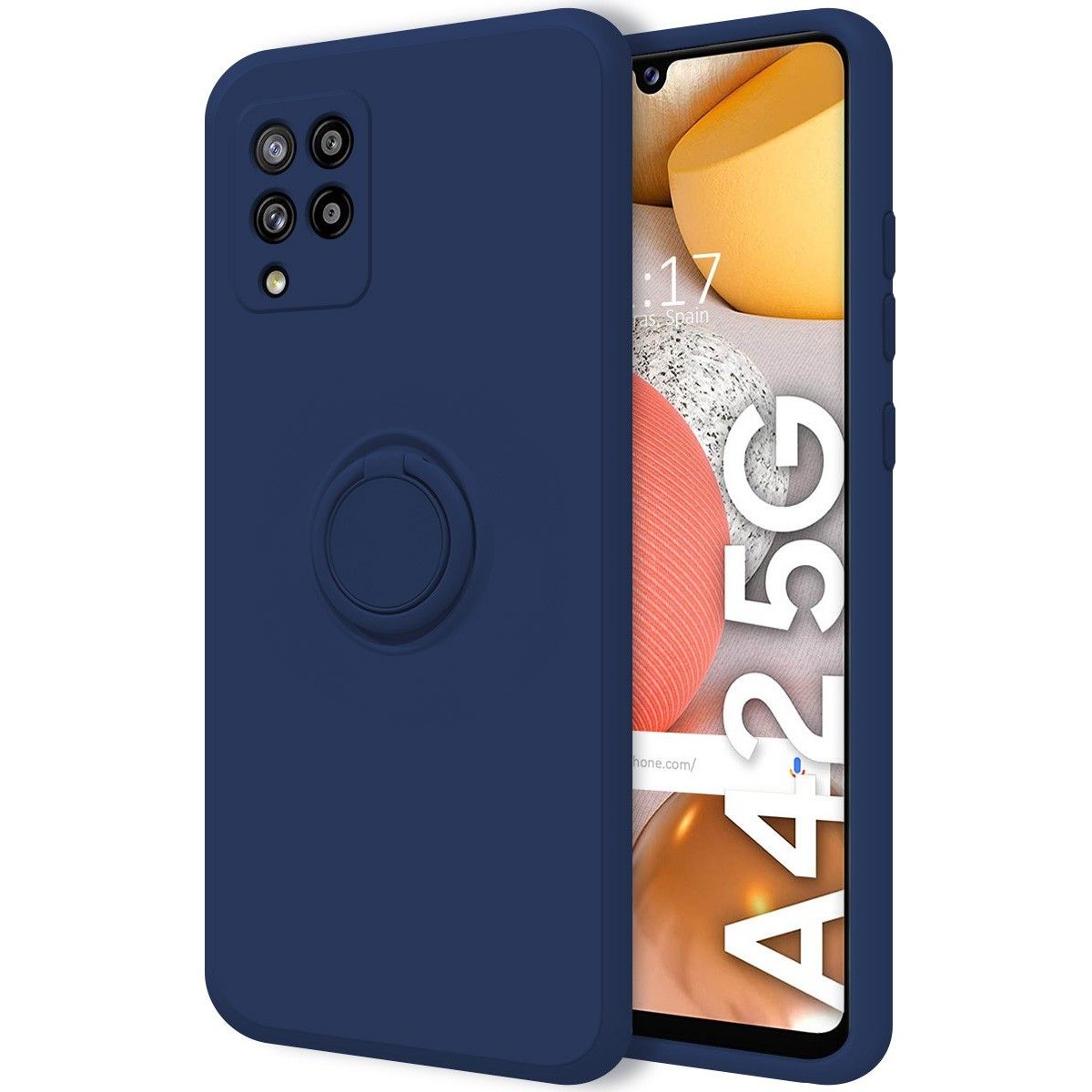 Funda Silicona Líquida Ultra Suave con Anillo para Samsung Galaxy A42 5G color Azul