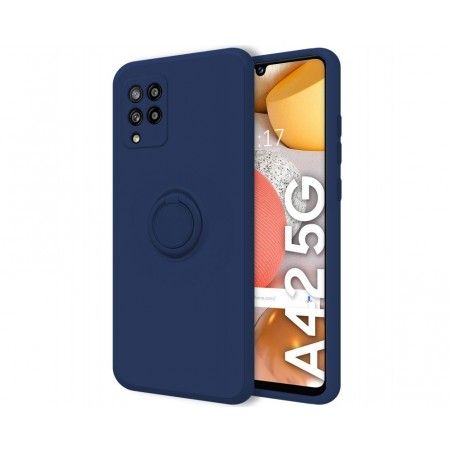 Funda Silicona Líquida Ultra Suave con Anillo para Samsung Galaxy A42 5G color Azul