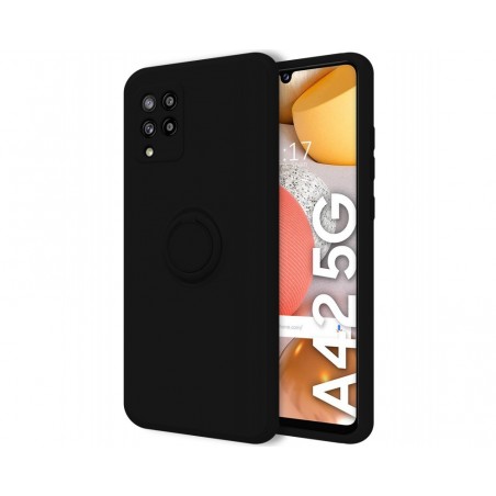 Funda Silicona Líquida Ultra Suave con Anillo para Samsung Galaxy A42 5G color Negra