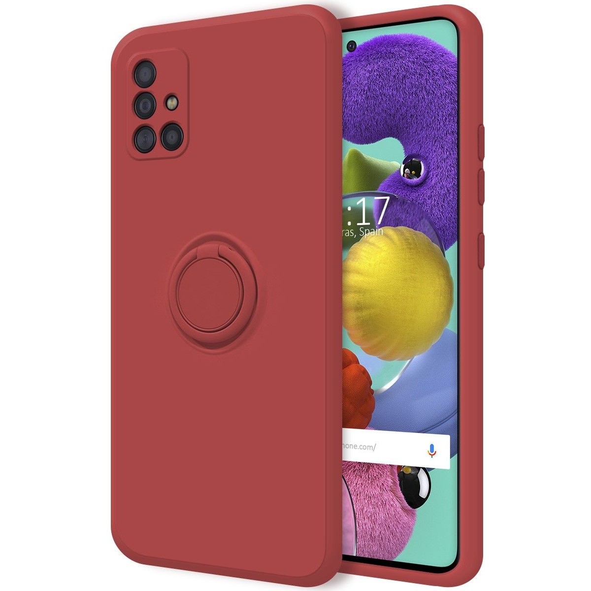 Funda Silicona Líquida Ultra Suave con Anillo para Samsung Galaxy A51 color Rojo Coral