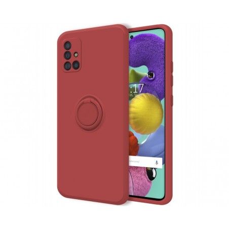 Funda Silicona Líquida Ultra Suave con Anillo para Samsung Galaxy A51 color Rojo Coral