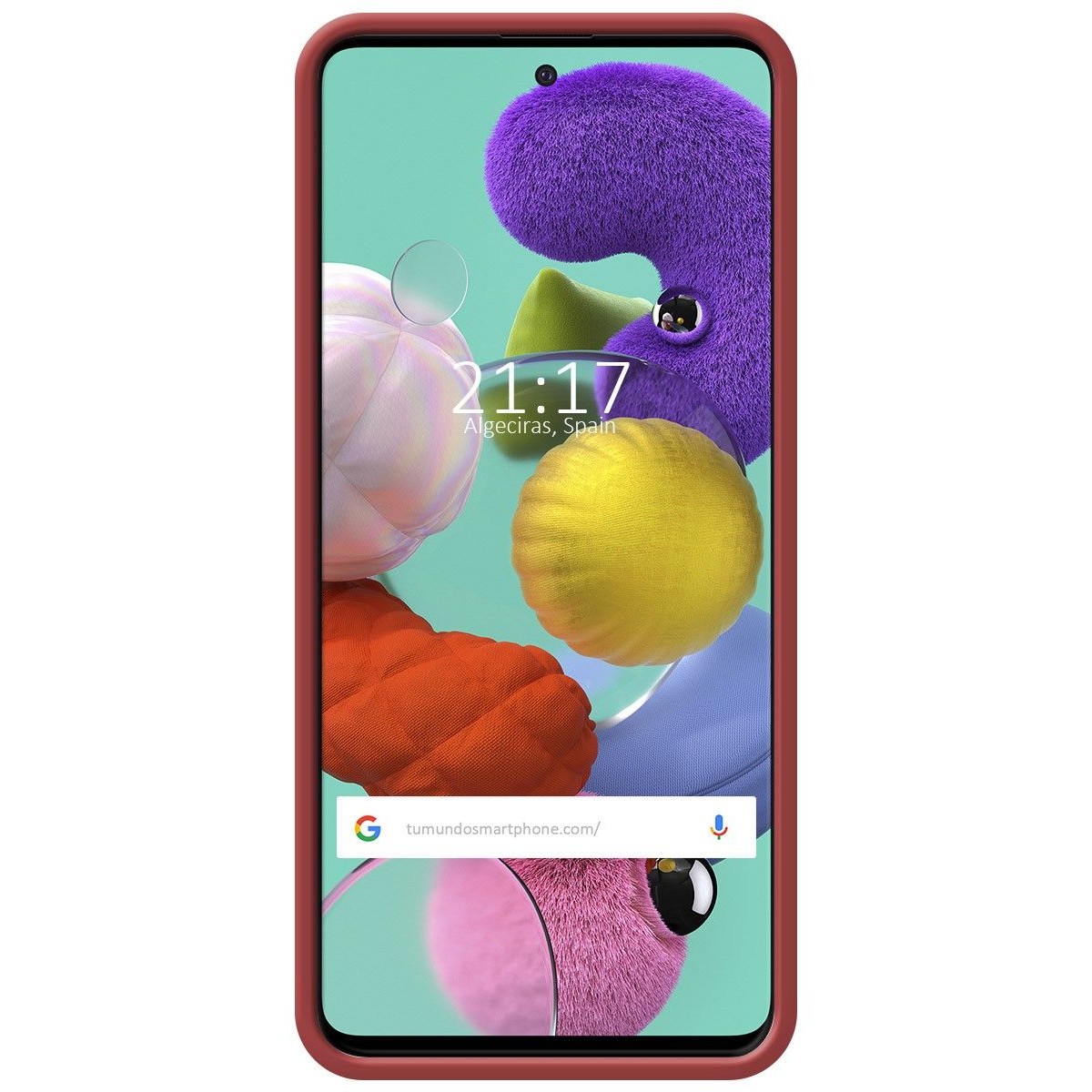 Funda Silicona Líquida Ultra Suave con Anillo para Samsung Galaxy A51 color Rojo Coral