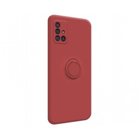 Funda Silicona Líquida Ultra Suave con Anillo para Samsung Galaxy A51 color Rojo Coral