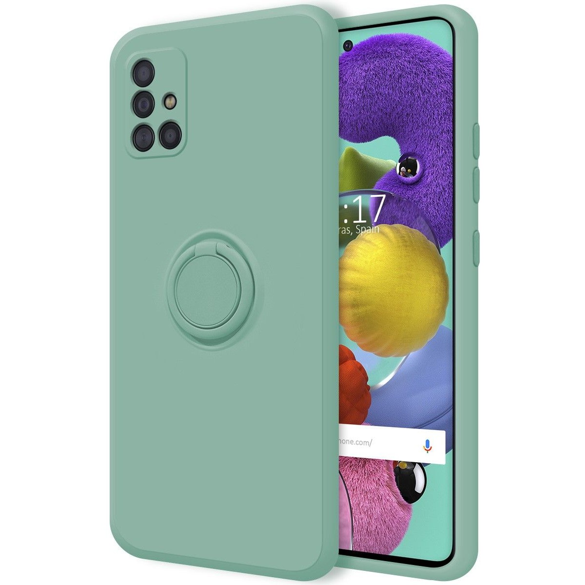 Funda Silicona Líquida Ultra Suave con Anillo para Samsung Galaxy A51 color Verde