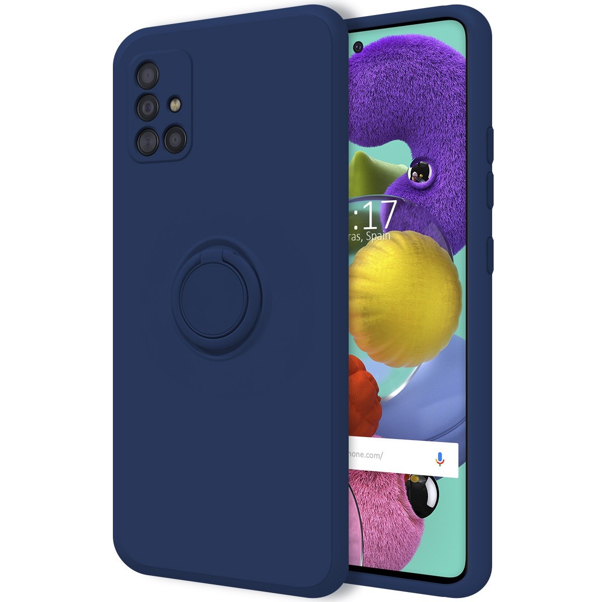 Funda Silicona Líquida Ultra Suave con Anillo para Samsung Galaxy A51 color Azul