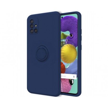 Funda Silicona Líquida Ultra Suave con Anillo para Samsung Galaxy A51 color Azul