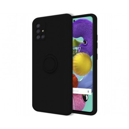 Funda Silicona Líquida Ultra Suave con Anillo para Samsung Galaxy A51 color Negra