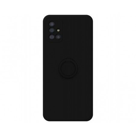 Funda Silicona Líquida Ultra Suave con Anillo para Samsung Galaxy A51 color Negra