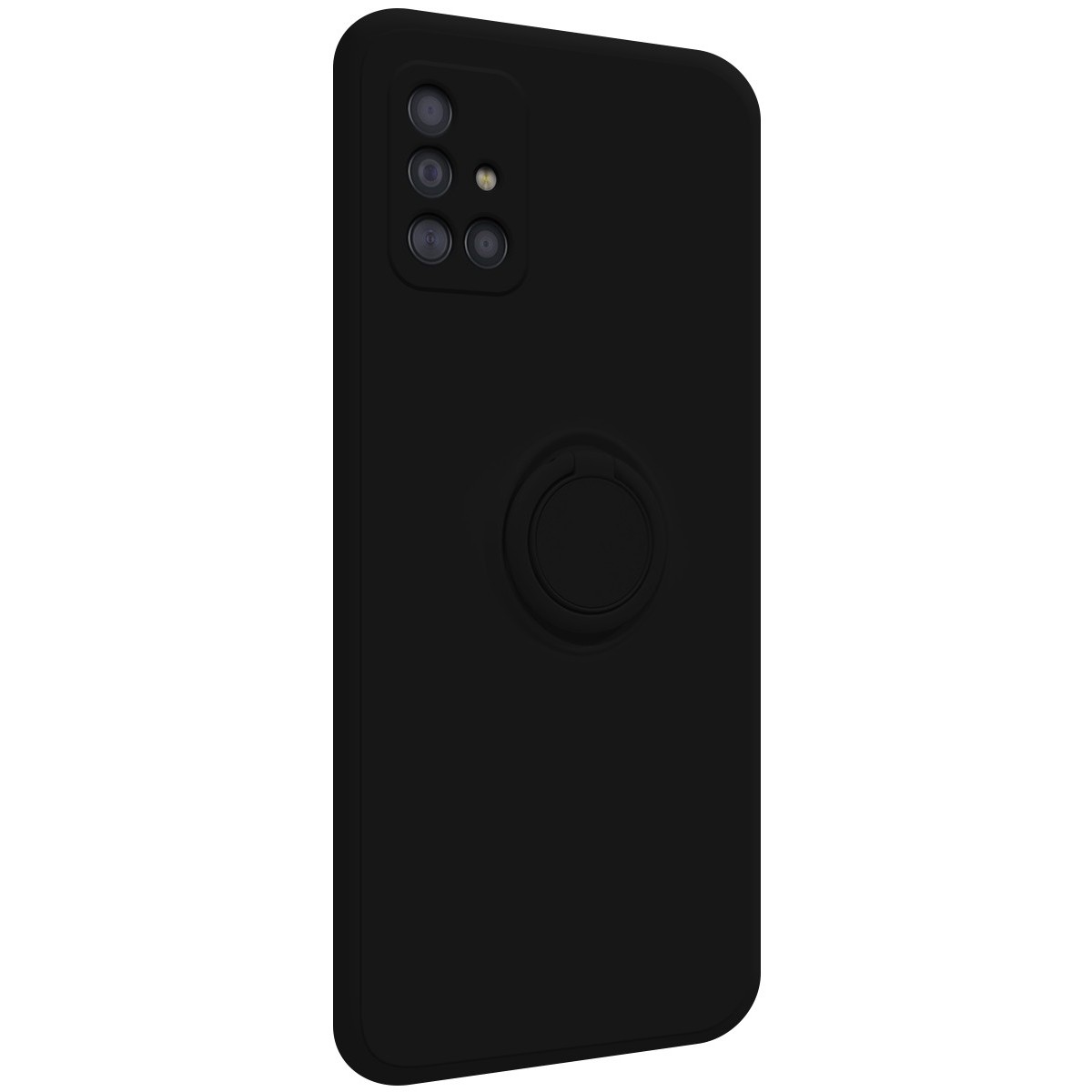 Funda Silicona Líquida Ultra Suave con Anillo para Samsung Galaxy A51 color Negra