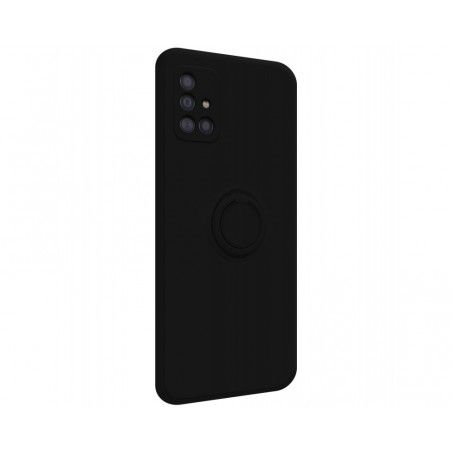 Funda Silicona Líquida Ultra Suave con Anillo para Samsung Galaxy A51 color Negra