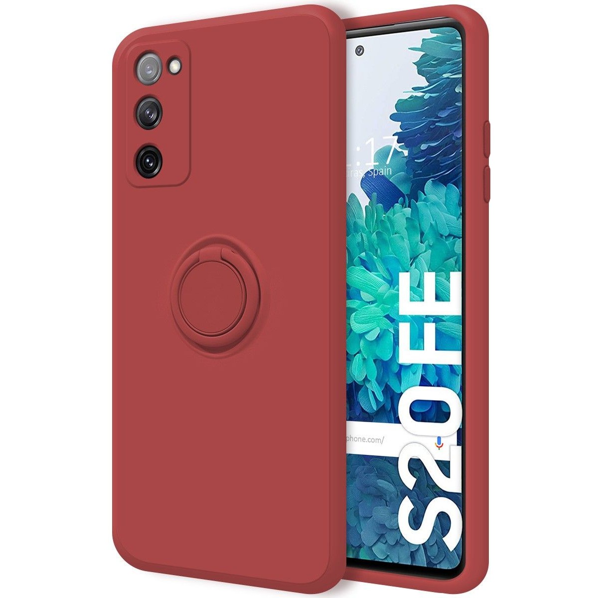 Funda Silicona Líquida Ultra Suave con Anillo para Samsung Galaxy S20 FE color Rojo Coral