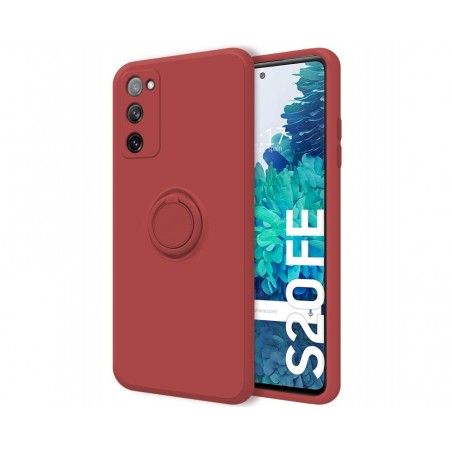 Funda Silicona Líquida Ultra Suave con Anillo para Samsung Galaxy S20 FE color Rojo Coral