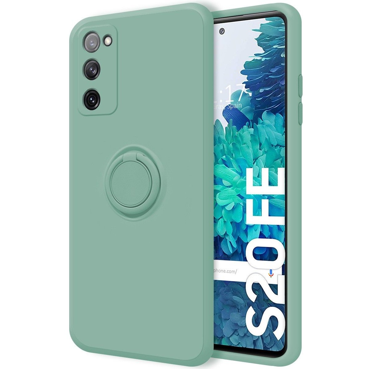 Funda Silicona Líquida Ultra Suave con Anillo para Samsung Galaxy S20 FE color Verde