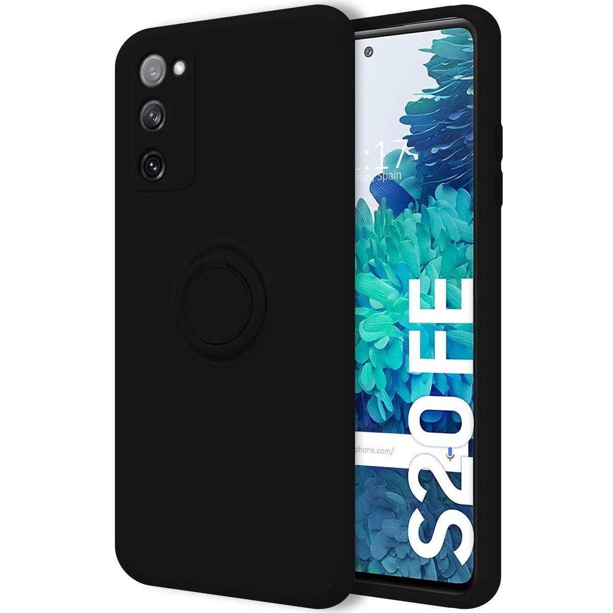 Funda Silicona Líquida Ultra Suave con Anillo para Samsung Galaxy S20 FE color Negra