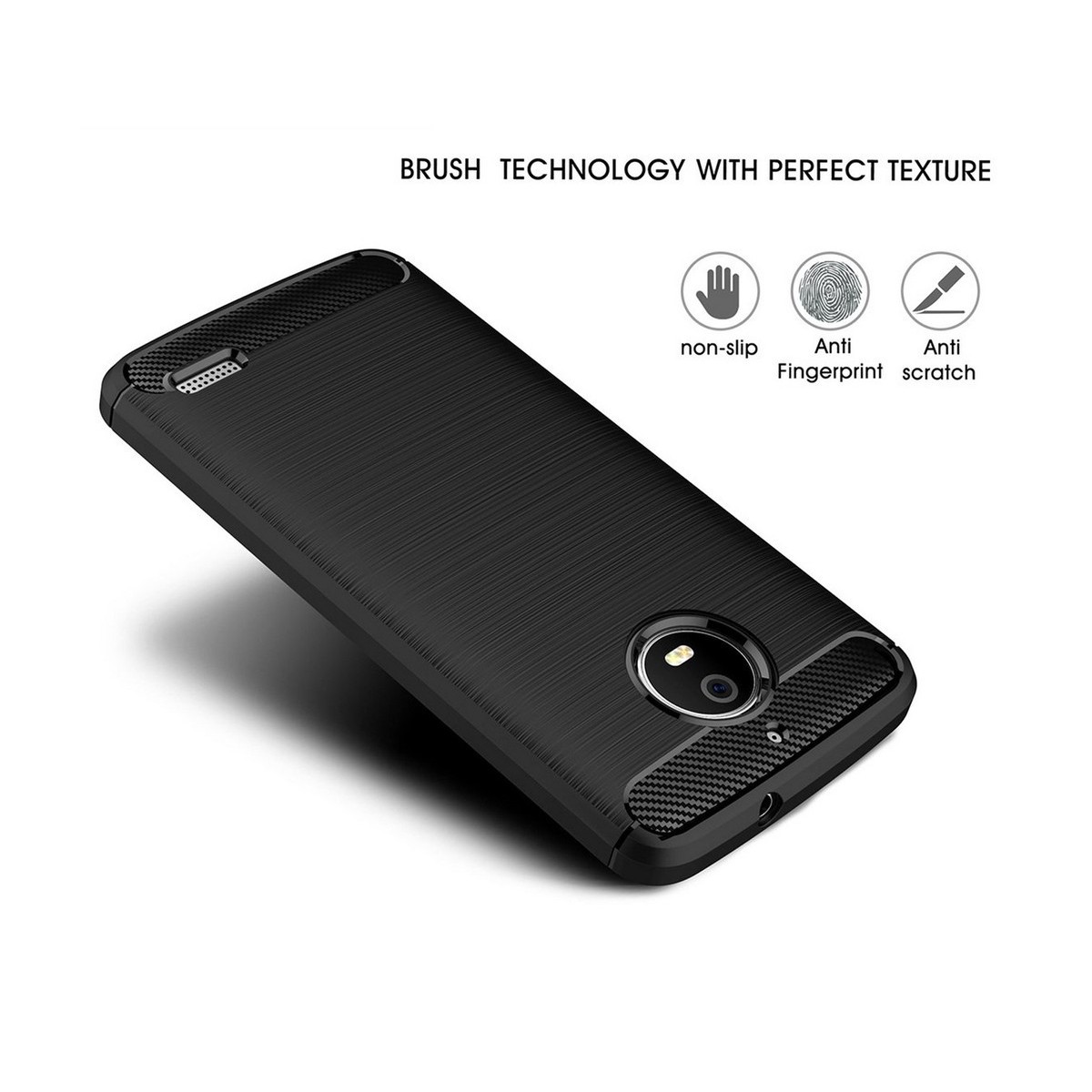 Funda Gel Tpu Tipo Carbon Negra para Motorola Moto E4