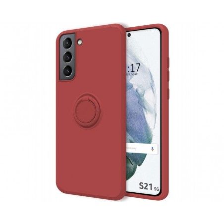 Funda Silicona Líquida Ultra Suave con Anillo para Samsung Galaxy S21 5G color Rojo Coral