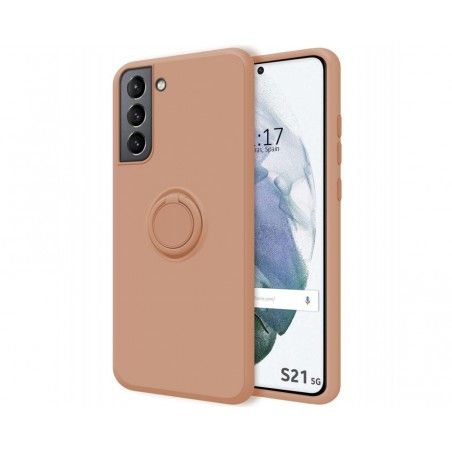 Funda Silicona Líquida Ultra Suave con Anillo para Samsung Galaxy S21 5G color Rosa