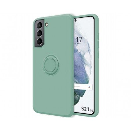 Funda Silicona Líquida Ultra Suave con Anillo para Samsung Galaxy S21 5G color Verde