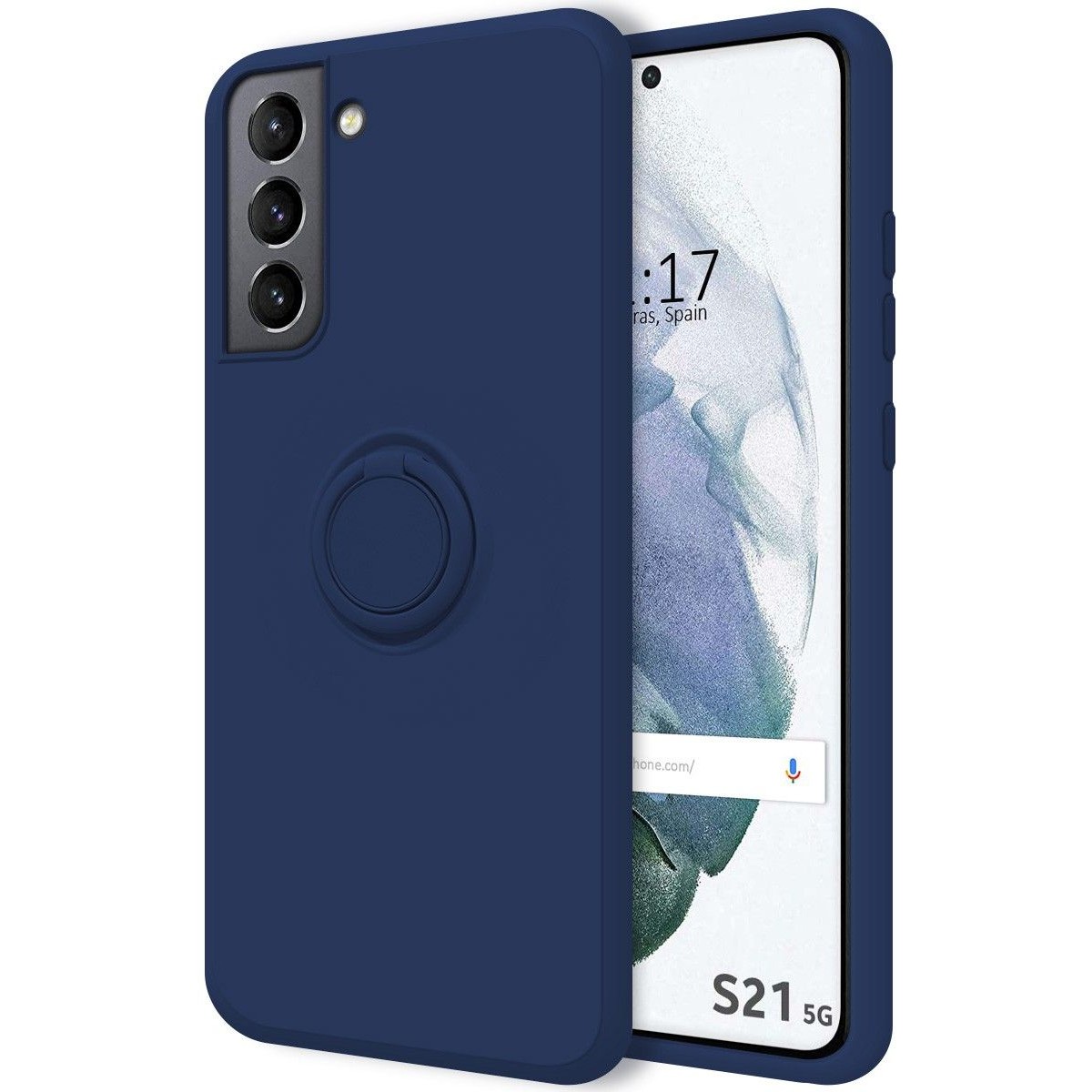 Funda Silicona Líquida Ultra Suave con Anillo para Samsung Galaxy S21 5G color Azul