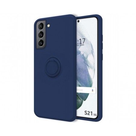 Funda Silicona Líquida Ultra Suave con Anillo para Samsung Galaxy S21 5G color Azul