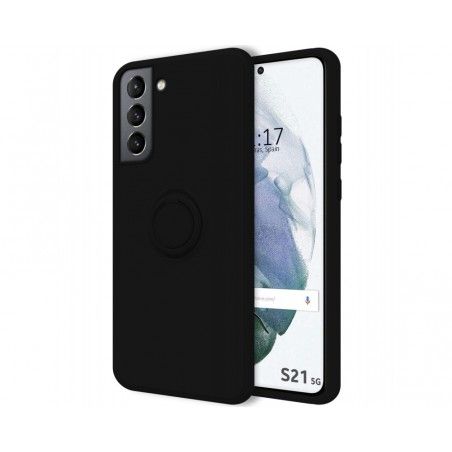 Funda Silicona Líquida Ultra Suave con Anillo para Samsung Galaxy S21 5G color Negra