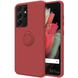 Funda Silicona Líquida Ultra Suave con Anillo para Samsung Galaxy S21 Ultra 5G color Rojo Coral