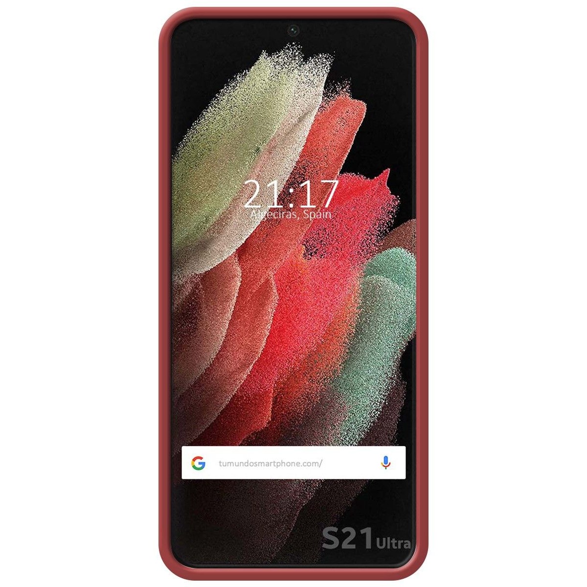 Funda Silicona Líquida Ultra Suave con Anillo para Samsung Galaxy S21 Ultra 5G color Rojo Coral