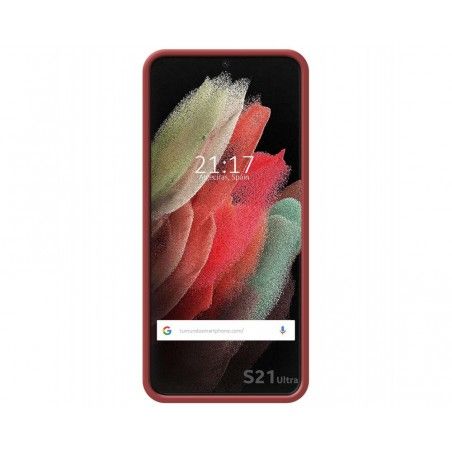 Funda Silicona Líquida Ultra Suave con Anillo para Samsung Galaxy S21 Ultra 5G color Rojo Coral