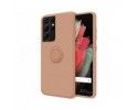 Funda Silicona Líquida Ultra Suave con Anillo para Samsung Galaxy S21 Ultra 5G color Rosa