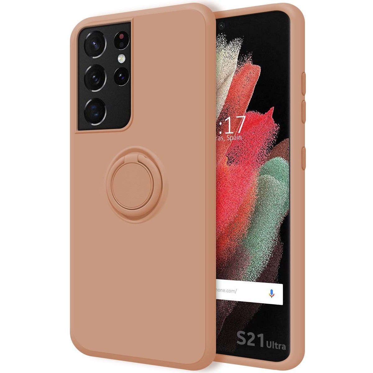 Funda Silicona Líquida Ultra Suave con Anillo para Samsung Galaxy S21 Ultra 5G color Rosa