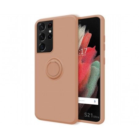 Funda Silicona Líquida Ultra Suave con Anillo para Samsung Galaxy S21 Ultra 5G color Rosa