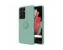 Funda Silicona Líquida Ultra Suave con Anillo para Samsung Galaxy S21 Ultra 5G color Verde