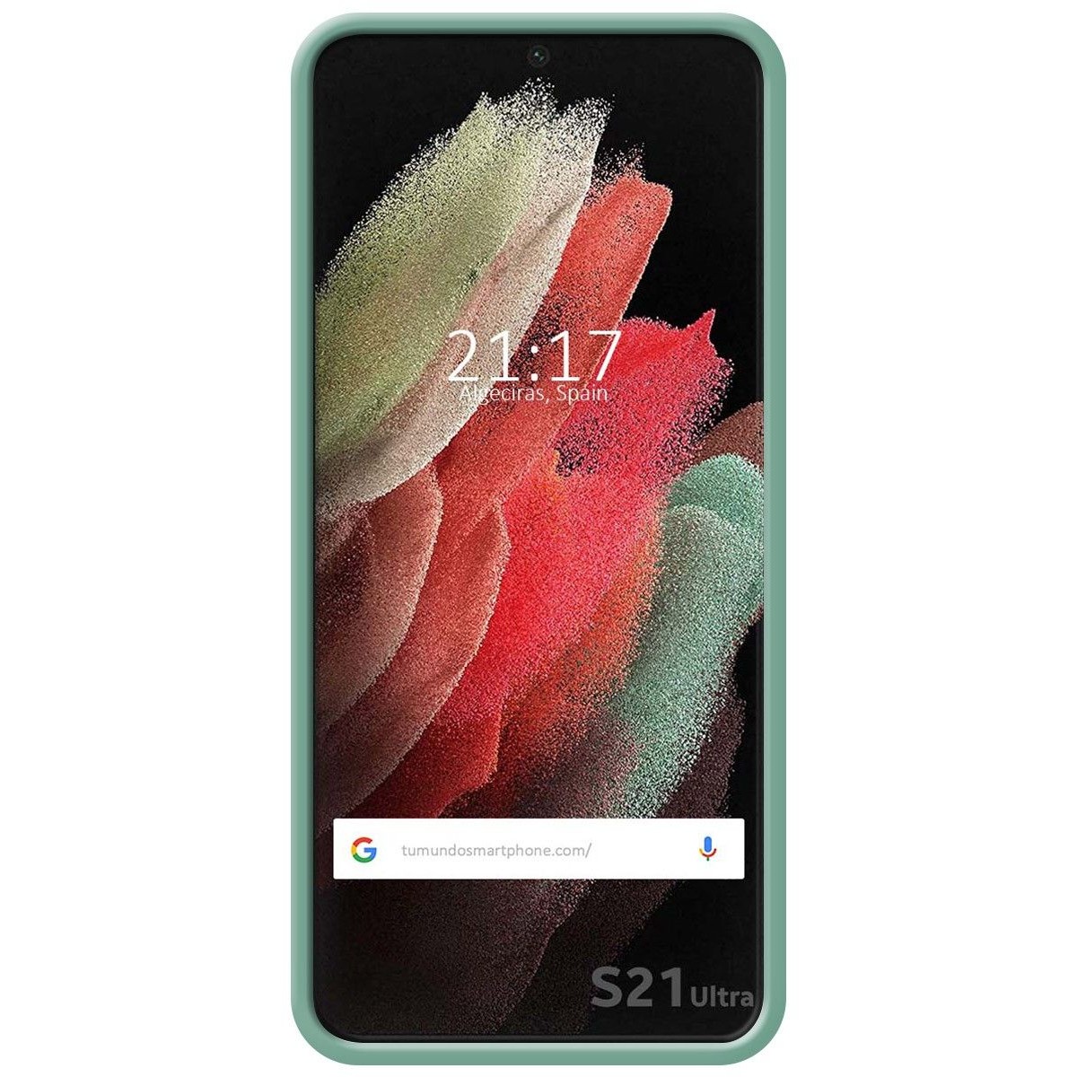 Funda Silicona Líquida Ultra Suave con Anillo para Samsung Galaxy S21 Ultra 5G color Verde