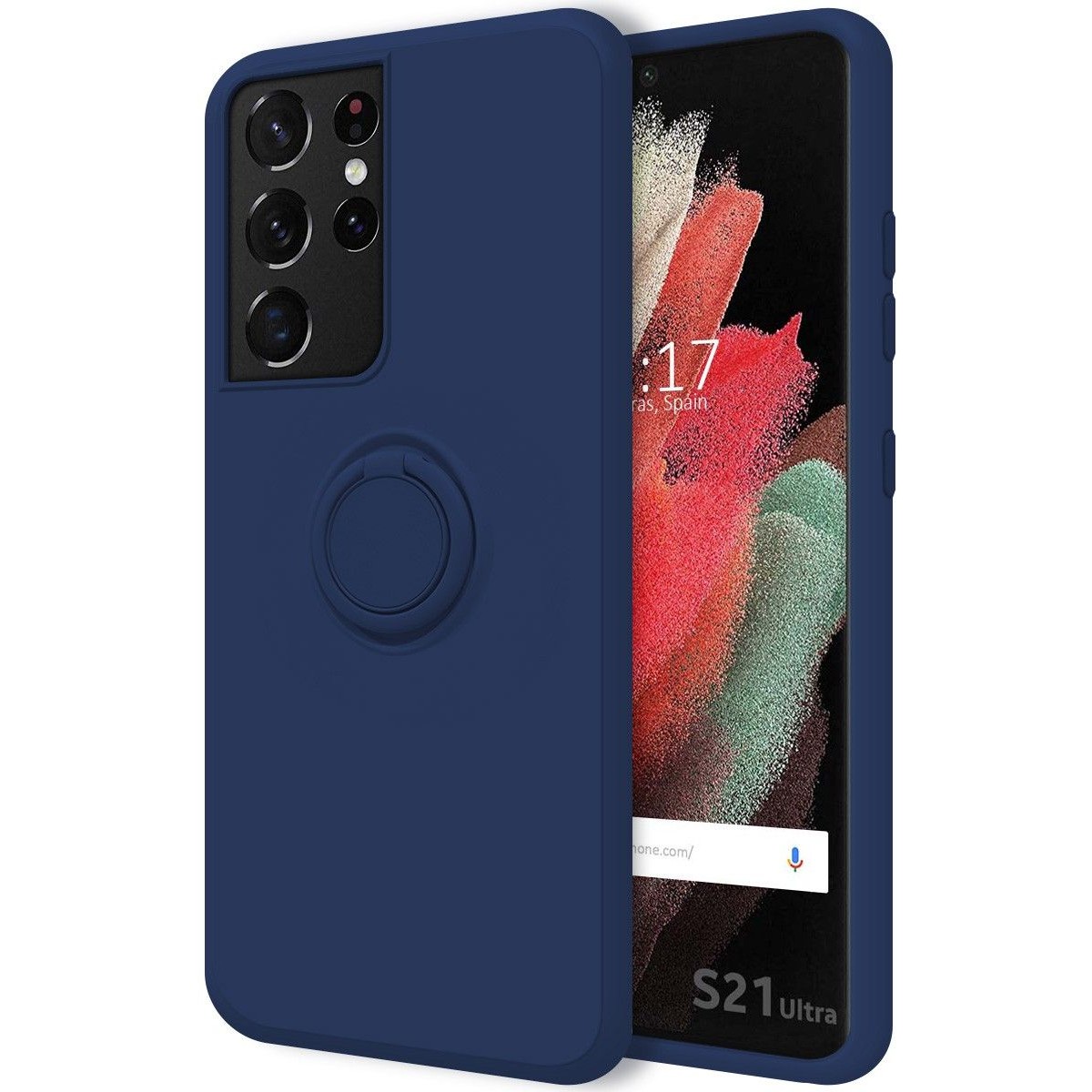 Funda Silicona Líquida Ultra Suave con Anillo para Samsung Galaxy S21 Ultra 5G color Azul