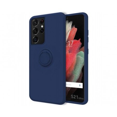 Funda Silicona Líquida Ultra Suave con Anillo para Samsung Galaxy S21 Ultra 5G color Azul